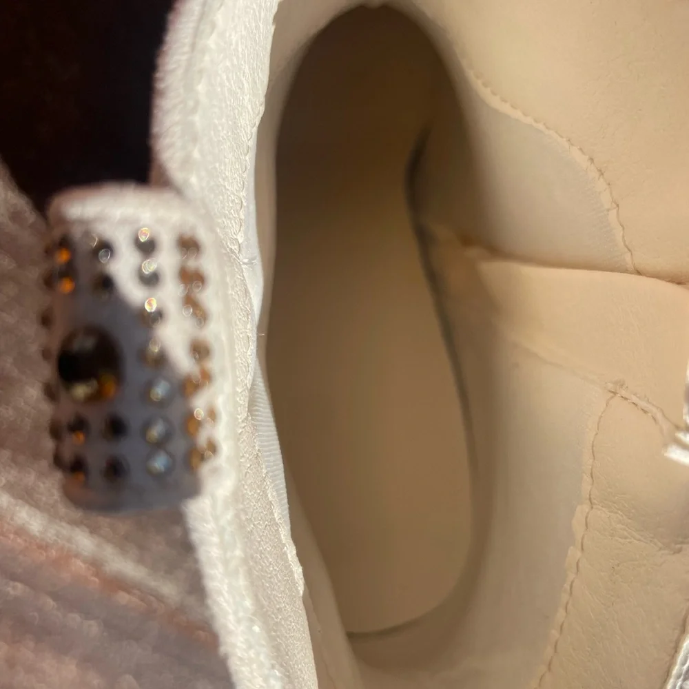 NWOT Boutique Cream Western Booties with Gold Gemstones— Perfect for NFR Rodeo